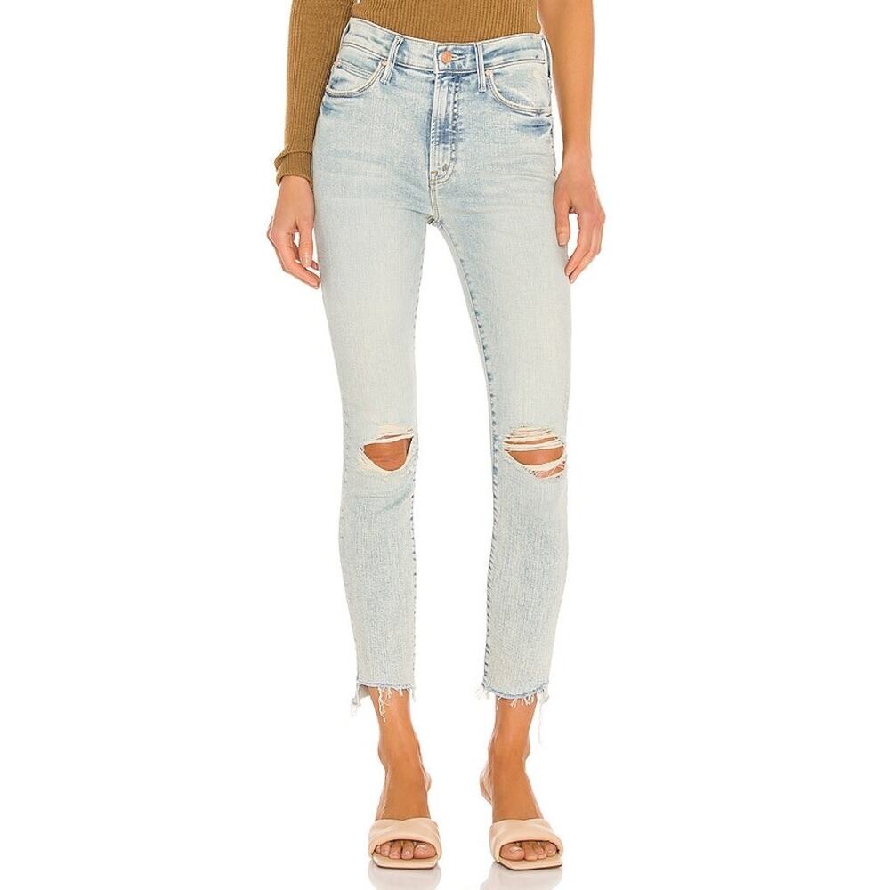 Mother Stunner Zip Ankle‎ Fray Distressed Blue Jeans Rolling in the Bushes Sz 29